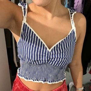 Dark Blue and White Striped Top Size M